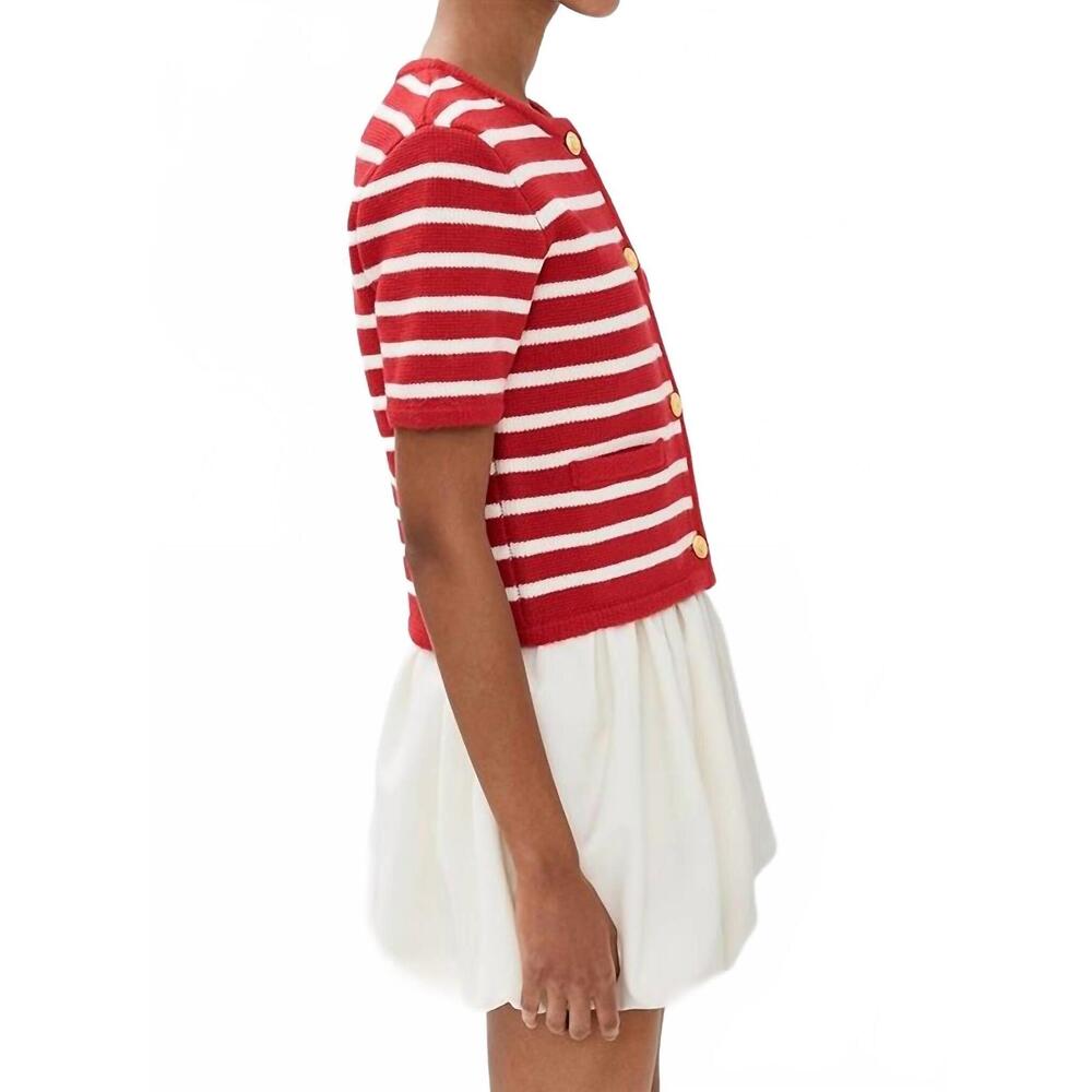 NEW ENGLISH FACTORY knit striped sweater cardigan in red/white - Picture 4 of 5